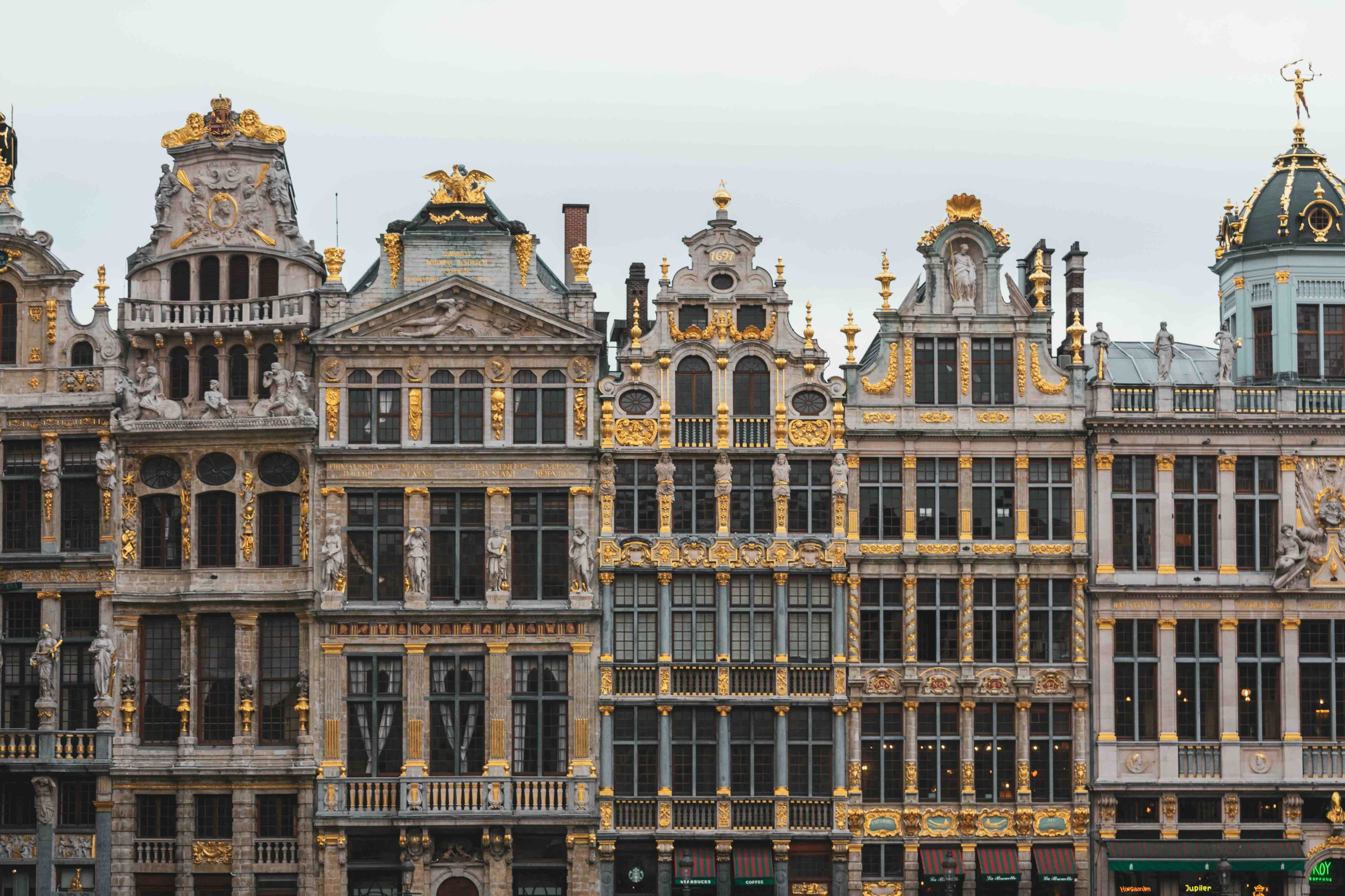The gilded guildhall facades of the Grand-Place in central Brussels